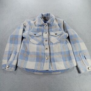 JouJou Girls Medium 10/12 Blue Plaid Fleece Button Front Shacket Jacket